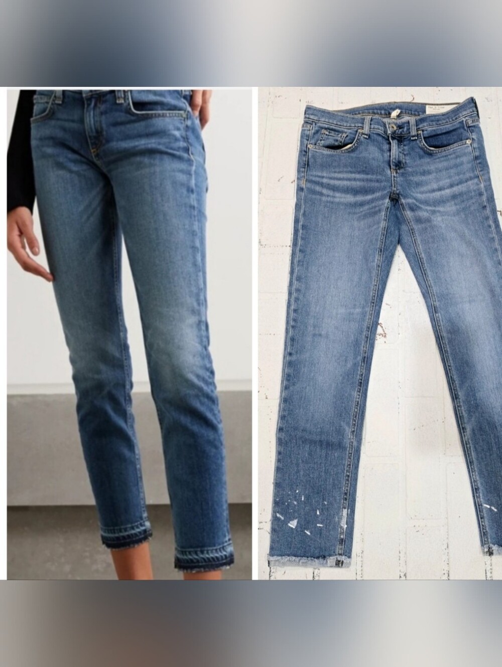 Rag & Bone Blue Denim Jeans Raw Hem Dre Capri Size 25